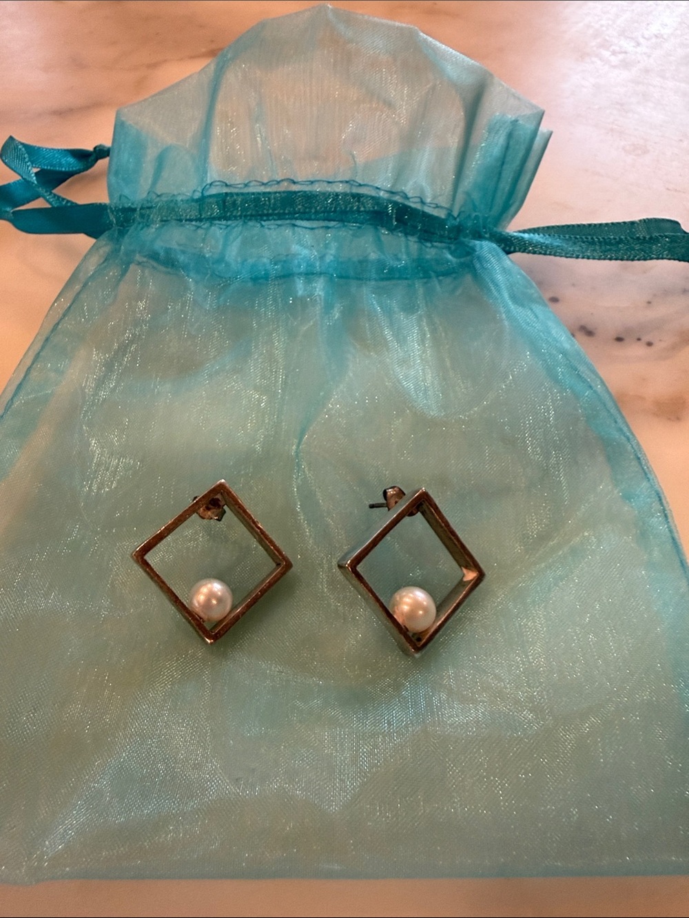 Classic Pearl Accent Silver Square Stud Earrings